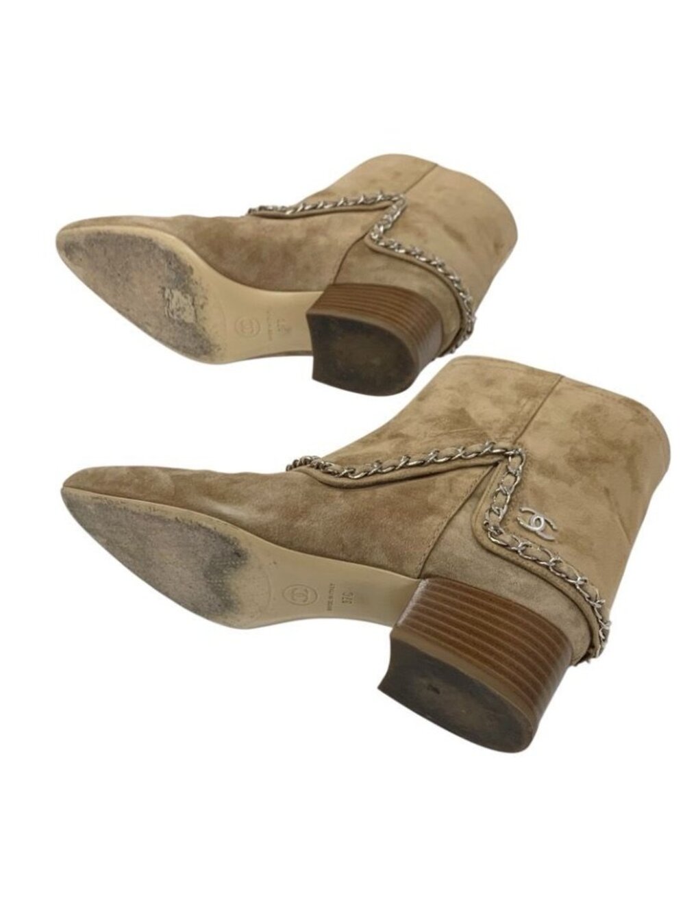 Chanel Boots Short Shoes Suede Beige Silver Coco Mark Chain - Picture 6 of 10
